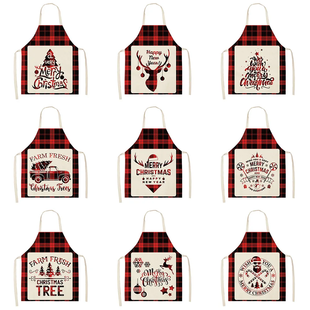

Счастливая фотография, Кухонный Фартук в красную сетку с оленем, Женский фартук для выпечки, рождественские украшения для дома, фартук для у...