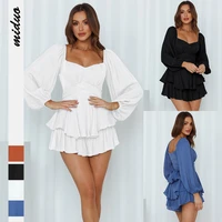 womens sexy autumn square collar lantern long sleeve one piece ruffle shorts casual culottes mini a line culottes elegant party