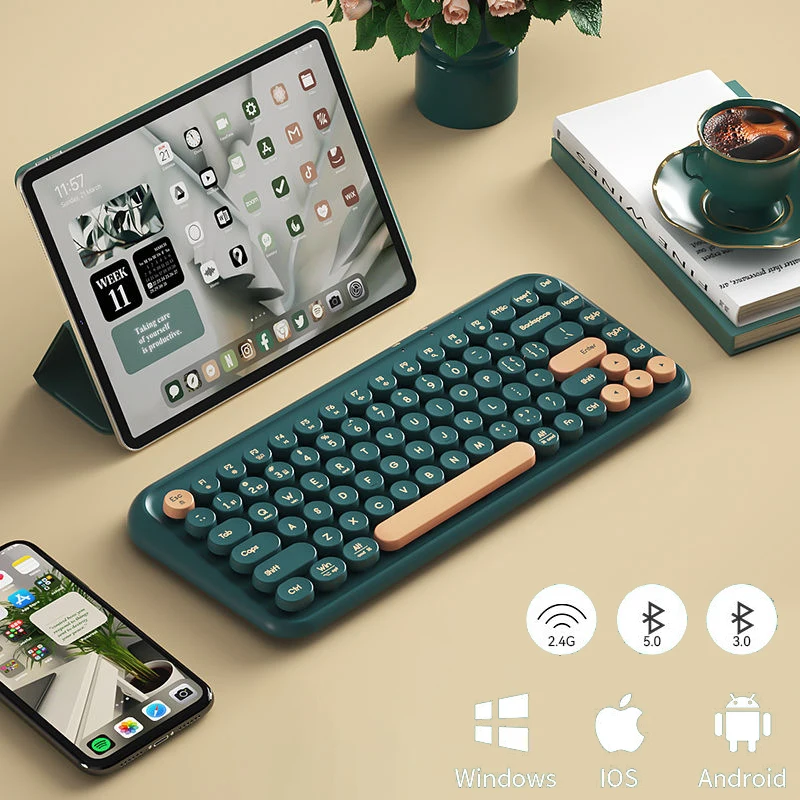 

Беспроводная клавиатура с поддержкой Bluetooth, 3 режима, бесшумная клавиатура для мобильного планшета, Ipad, ноутбука, офиса, Комплект клавиатуры для женщин