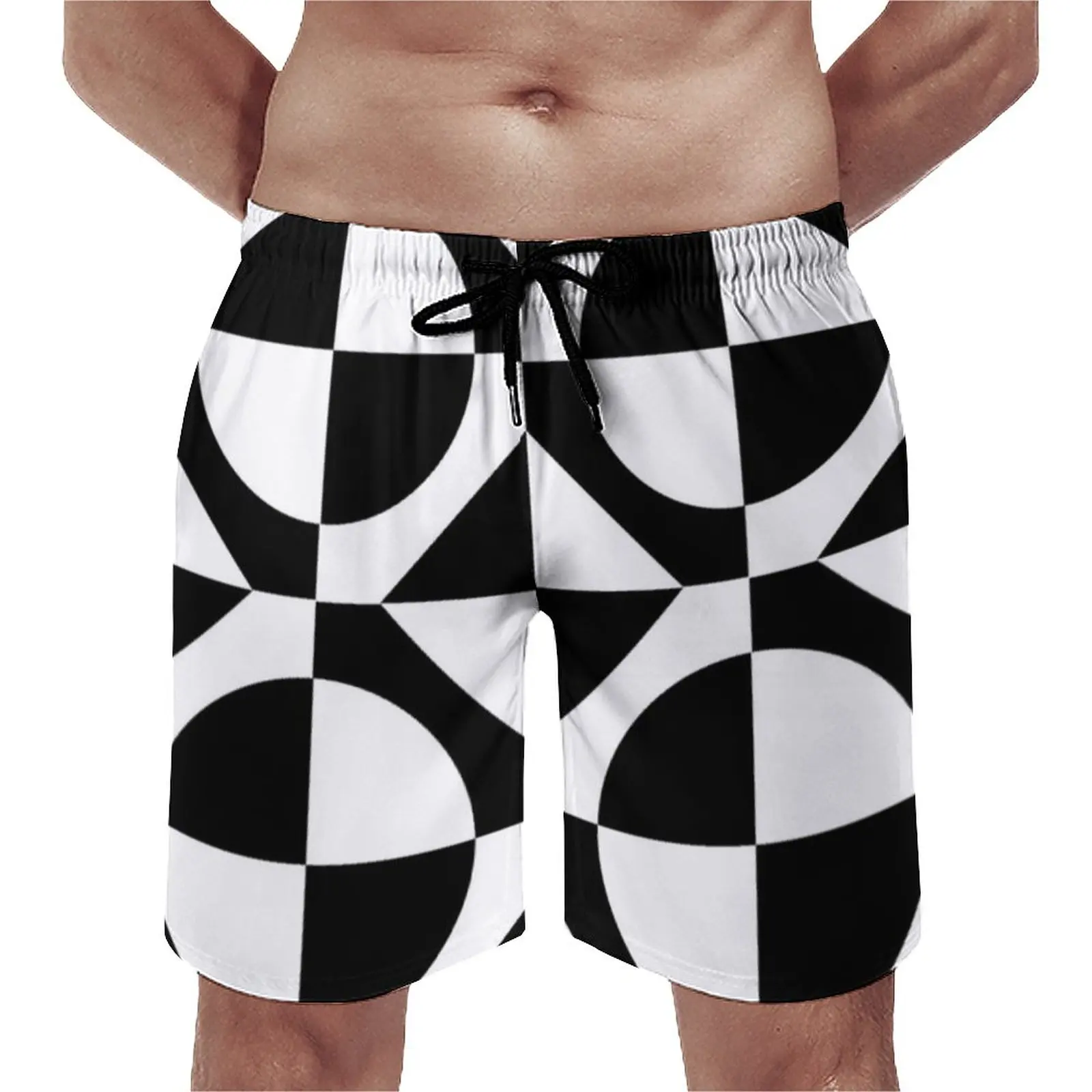 

Two Tone Board Shorts Summer Black White 60S Style Sportswear Beach Short Pants Quick Dry Casual Design Oversize Swimming Trunks