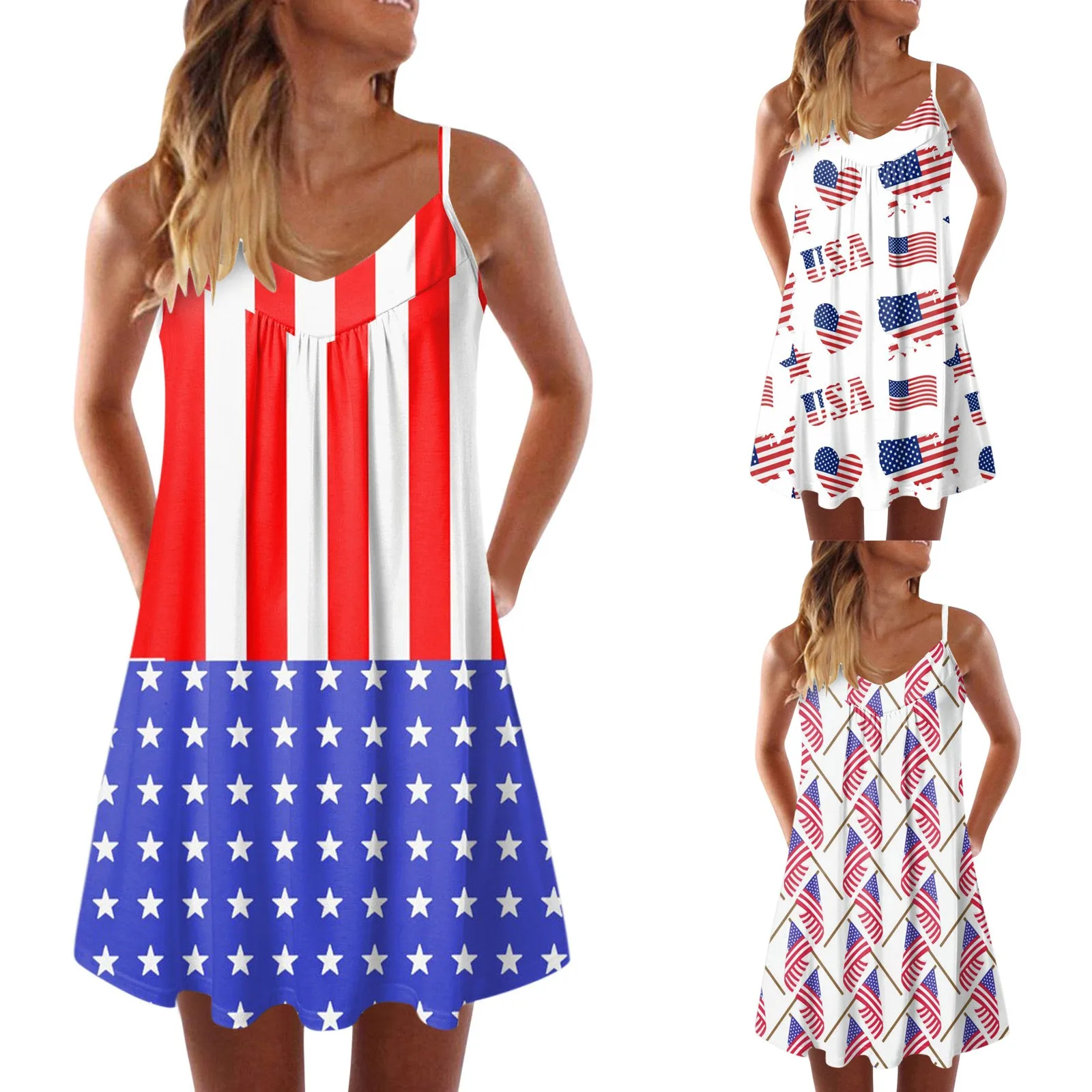 

Повседневные платья из двух частей для женщин День независимости для женщин Американский 4 июля милые платья с принтом в стиле бохо с карманами