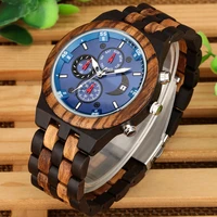 2022 luxury unisex quartz wooden strap calendar left 3 eye blue dial fashionable high grade male female chronograph wristwatch