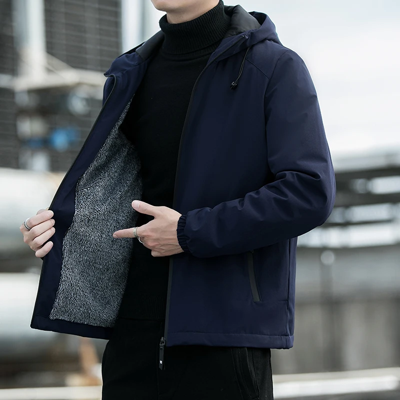 

Fashion Winter Men Jacket Wind-Resistant High Quality Men Clothing Comfortable Thickened Hooded Roupas Masculinas Black Blue