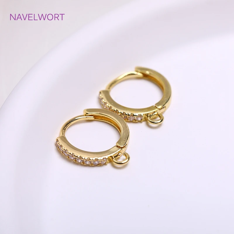

14K Gold Plated Inlaid Zircon Round Hoop Earrings Hooks Clasps Fitting Brass Metal Earring Supplies For Women Jewelry Making