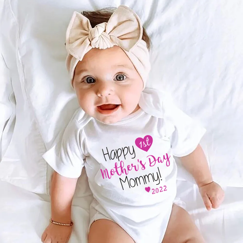 

Happy 1st Mother's Day Mommy 2022 Baby Bodysuit 100% Cotton Short Sleeve Newborn Boys Girls Romper Clothes Summer Jumpsuit