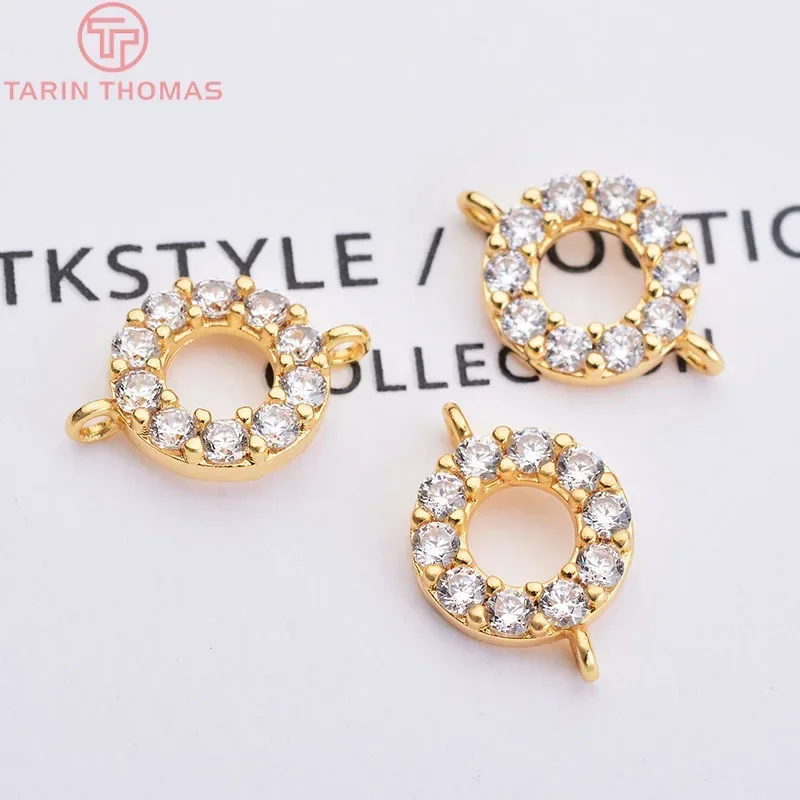 (1851) 4 шт. 24 К позолоченная латунь с цирконом круглый круг 2 отверстиями разъем