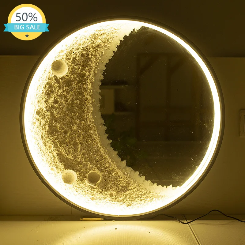 

Round Makeup Wall Mirror Bathroom Nordic Modern Design Bedroom Moon Wall Mirror Decorative Backlight Spiegel home decoration