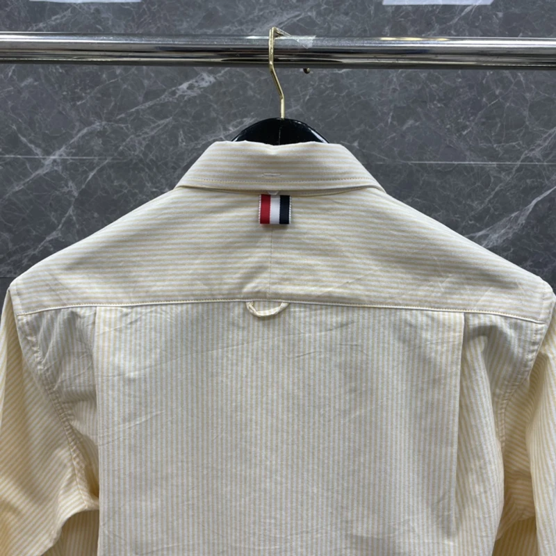 Мужская хлопковая рубашка в полоску с отложным воротником и длинными рукавами |