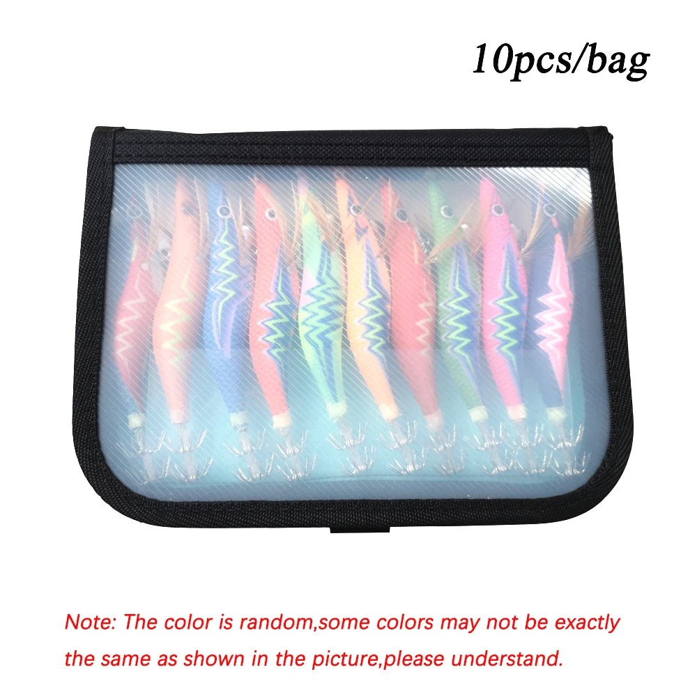 AS 10pcs Hard Bait Luminous Shrimp Squid Jigs Set 2.5#3.0#3.5# Sea Fishing Lure Set Artificial Cuttlefish Octopus Winter Fishing