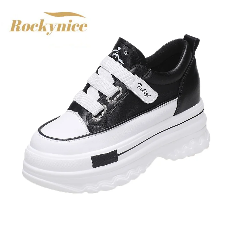 

Women Chunky Sneakers Increased High Platform Shoes 7CM Casual Footwear Autumn Leather White Shoes Women's Vulcanize Shoes 2022