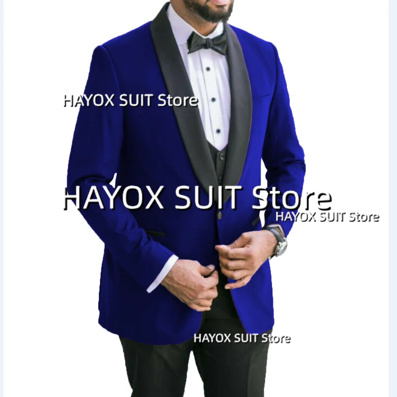 Men's Suits 2 Piece Black Shawl Collar Single Breasted Jacket Pants Set Business Formal Office Interview Wedding Groom Tuxedo