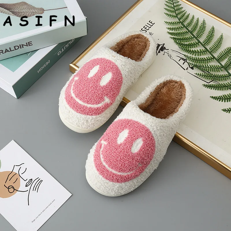 

Тапки ASIFN женские меховые, милые мюли для пола с большой улыбкой, Короткие Плюшевые флисовые туфли на плоской подошве, домашние пушистые Тапочки