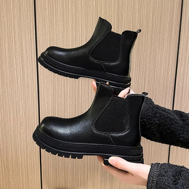 

Spring Fashion Frosted PU Leather Chelsea Boots Women's Casual Boots Fashion Preppy Faux Suede Women's Shoes Candy Color New