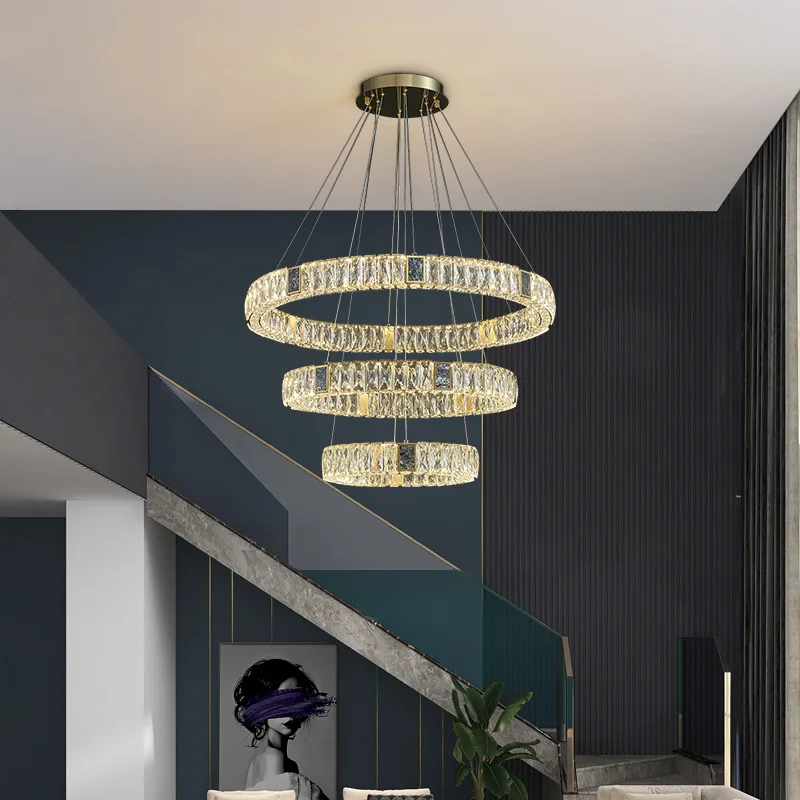 

Modern Luxury LED Round Crystal Large Chandelier Lighting Villa Staircase Living Room Light Restaurant Pendant Lamp Hotel Hall