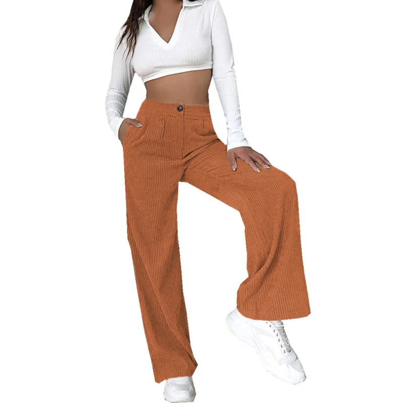 

2022 Autumn Loose Straight Trousers High Waist Casual Pants Women's Solid Corduroy Pants Fashion Women Winter Pantalon 24398