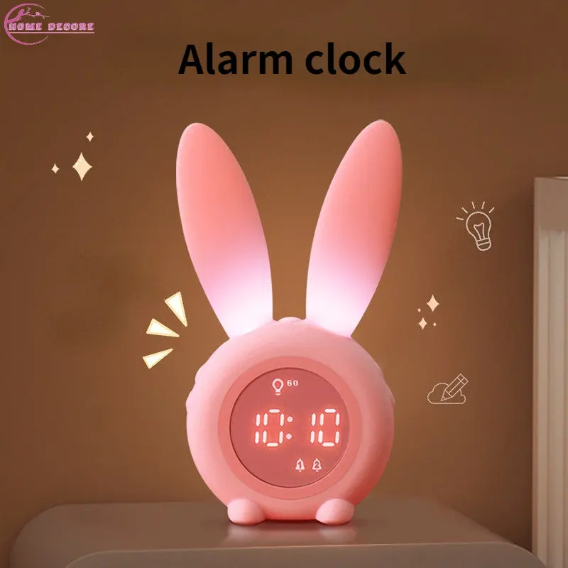 

Светодиодный цифровой будильник с мультяшным Кроликом, ночник с голосовым управлением через USB, часы с таймером, ночник, настольные часы, ук...