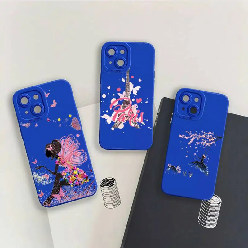 

Eiffel Tower girl butterfly Phone Case For iPhone 13 12 11 Pro MAX Mini X XS XR 7 8 Plus Liquid Silicone Klein Blue