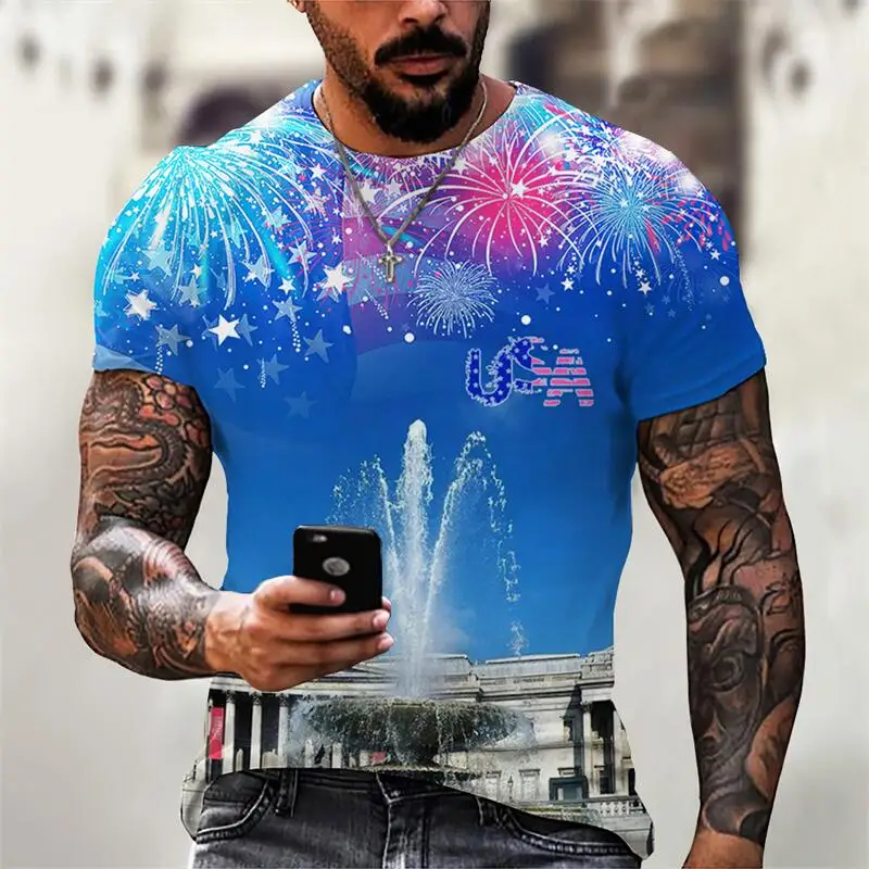 

Summer Men's Fashion Oversized 3d Graffiti Print Goddess Of Liberty T-shirt Vintage Round Neck Sports New York Street