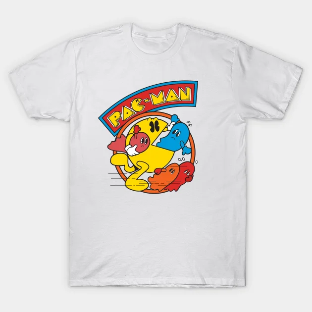 

2021 Men/Women's Summer White Street Fashion Hip Hop Pac Man T-shirt Cotton Tees Short Sleeve Tops