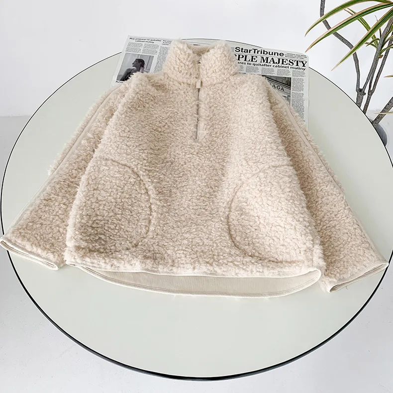 loose women tops Half Zipper Women's Coat Faux Lamb Wool Long Sleeve Stitching Simple Female Jackets Autumn Winte tendy fur faux