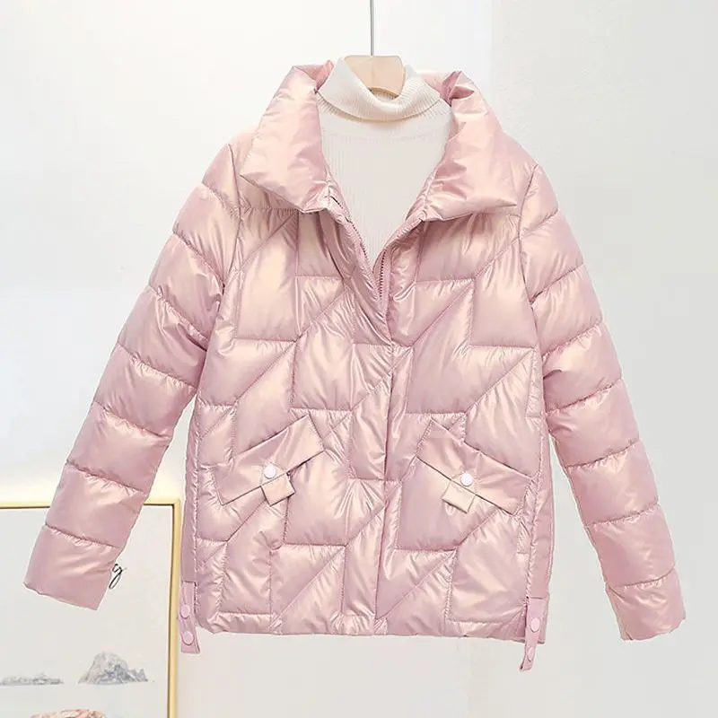 2023 New Winter Jacket Parkas Women Glossy Down Cotton Jacket Stand Collar Parka Warm Female Cotton Jacket Casual Outwear A15
