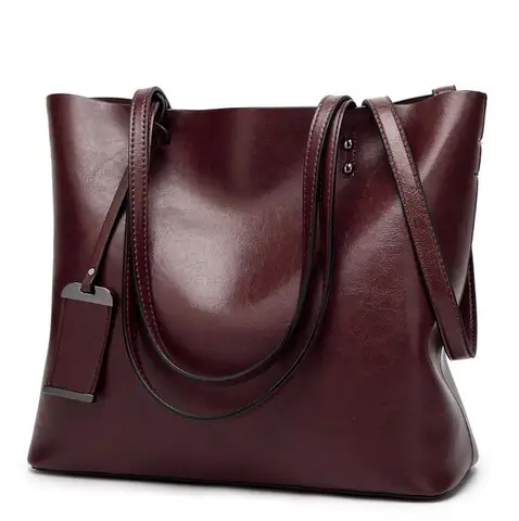 Сумка-мешок из вощеной кожи, простая сумка с двойным ремешком, сумки на плечо для женщин, 2022 Универсальная женская сумка-тоут для покупок