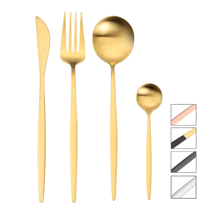 Столовые приборы DAOQI OEM cubiertos Royal из нержавеющей стали, матовые золотые столовые приборы, металлическая ложка, набор столовых приборов, готовая к отправке