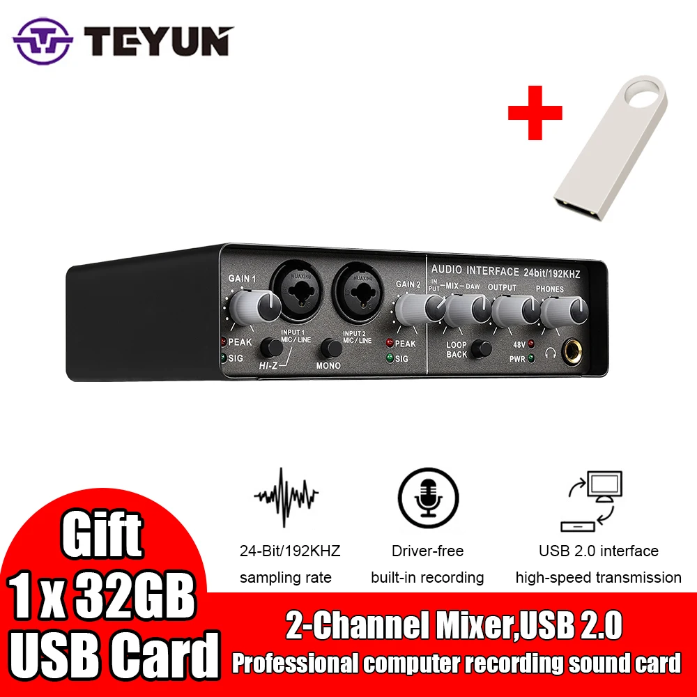 

TEYUN Q24/Q22/Q12 Professional Sound Card Audio Mixer Channel Monitoring Electric Guitar Live Streaming Recording Studio Singing