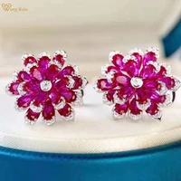 wong rain luxury 925 sterling silver created moissanite ruby gemstone party peony ear studs earrings fine jewelry birthday gift