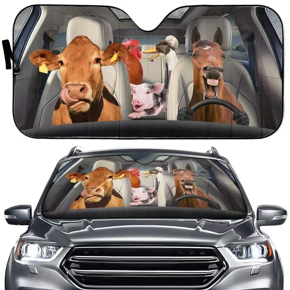 

Farm Animal Family Car Windshield Sunshade,Cow Horse Foldable Sun Visor,Rooster Hen Car Sunshield Pig Auto Sun Shade, Protectors