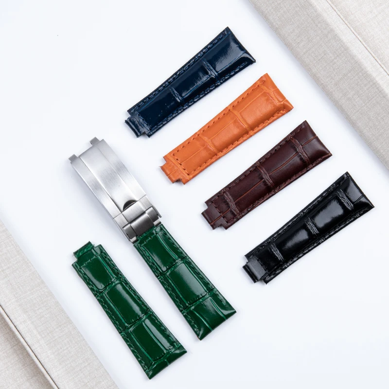 Ремешок из натуральной кожи для часов плоский браслет подходит Rolex Submariner DAYTONA GMT