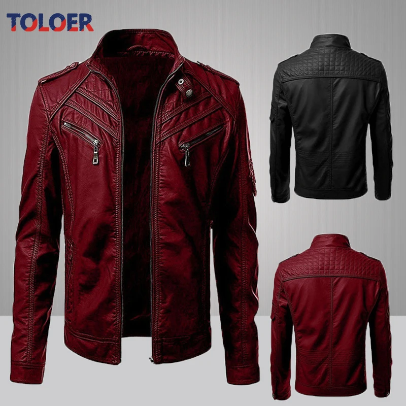 

2023 Men's Jacket Stand Collar Punk Men's Motorcycle Leather Coat PU Faux Leather Men Clothing Jacket for Men Luxury Trench Coat