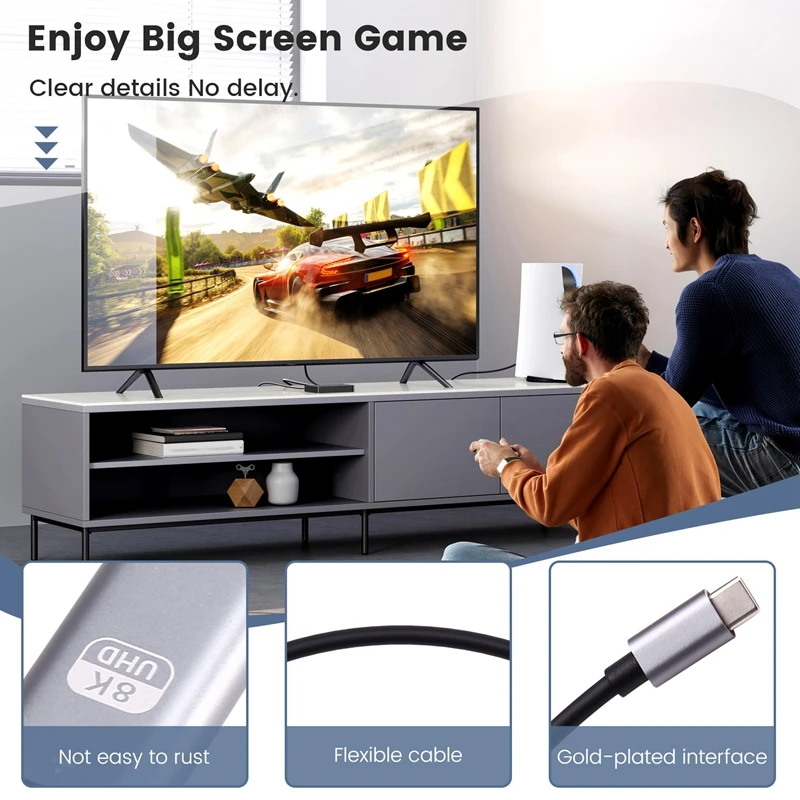 Переходник RISE-Type C к преобразователю USB в HD-MI HDTV 8K 3.1 Совместимый кабель для Chromebook