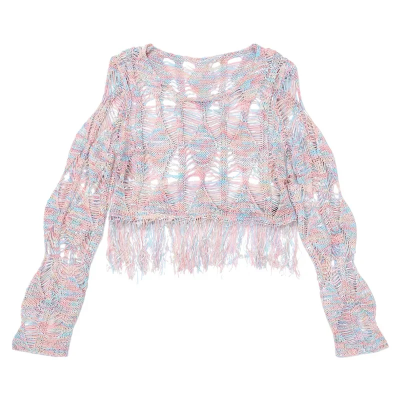 Разумный Дизайн Мужской укороченный топ Женская трикотажная куртка с бахромой