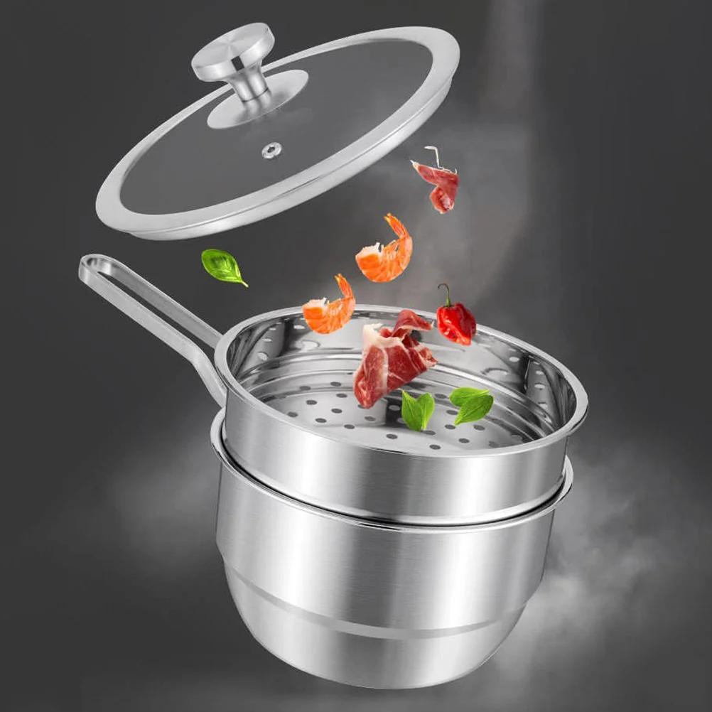 1 pc Steam Pot Double-layer Stainless Steel Cooking Pots for Soup Breakfast Egg