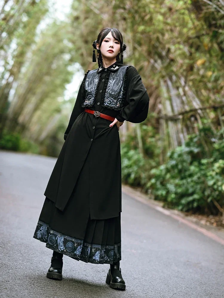 Осень 2023 новая рубашка Длинная блузка в китайском стиле пальто топ с черной