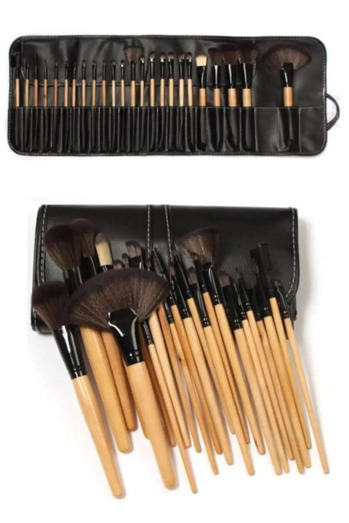 

24'lü Professional Leather Bag Bamboo Handle Makeup Brush Set