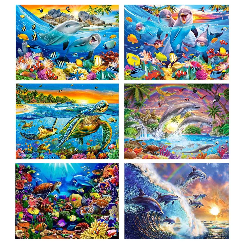 

5D Diy Diamond Painting Turtle Dolphin Fish Full Rhinestones Embroidery Mosaic Art Cross Stitch Kits Home Decor New Arrival 2023