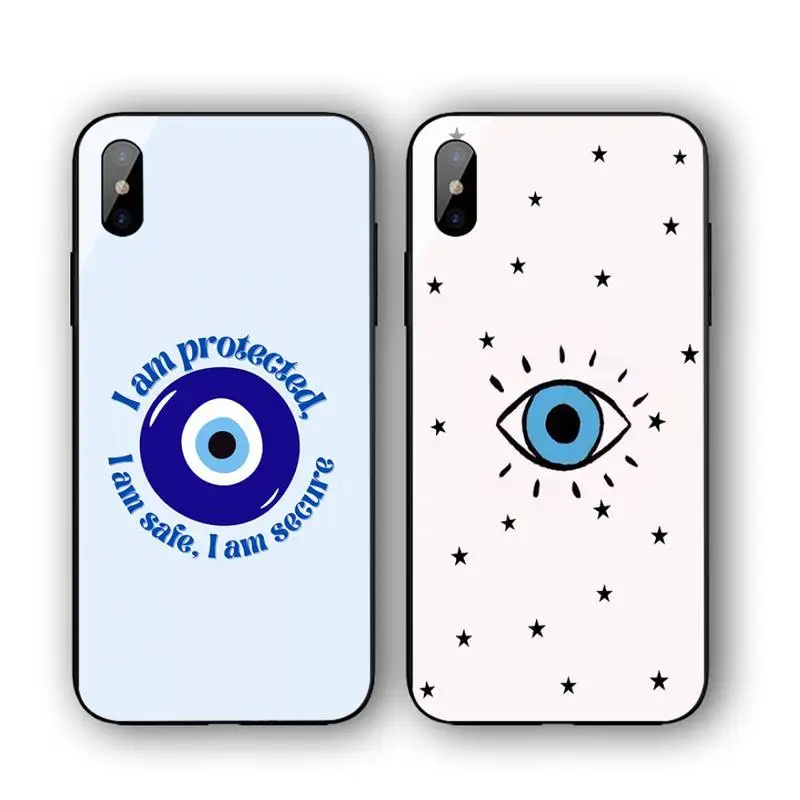 

Turkish Lucky Blue Evil Eye Abstract Phone Case For Iphone 11 12 13 14 Pro Max 7 8 Plus X Xr Xs Max Se2020 Tempered Glass Cove