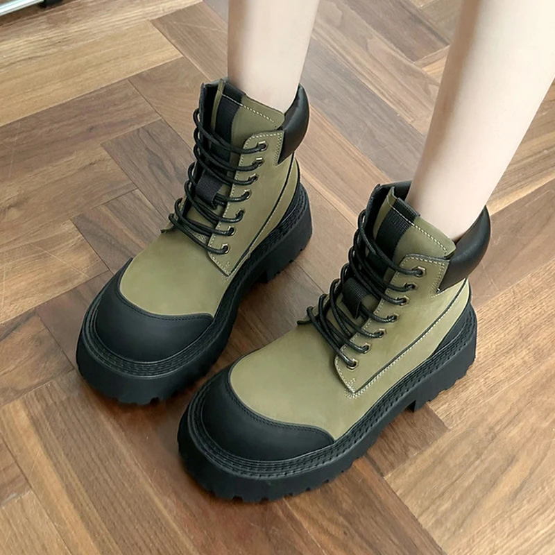 

Женские ботильоны на среднем каблуке, мотоциклетные ботинки на платформе, дизайнерская зимняя обувь на толстой подошве, повседневные ботин...