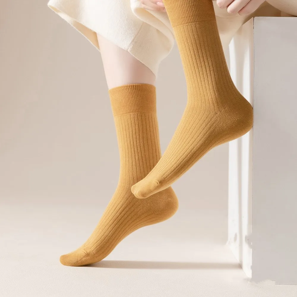 2022 New Arrival 6 Pairs Cozy Women Socks 98%Cotton for Autumn Winter Solid Color Fashion Design Japanese Style
