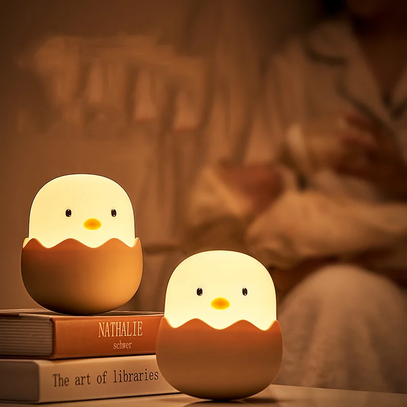 Фото Led Children Night Light Chicken Lamp Eggshell Touch Night Lights Tumbler Soft Silicone Rechargeble Decorate Bedside Table Lamps №2