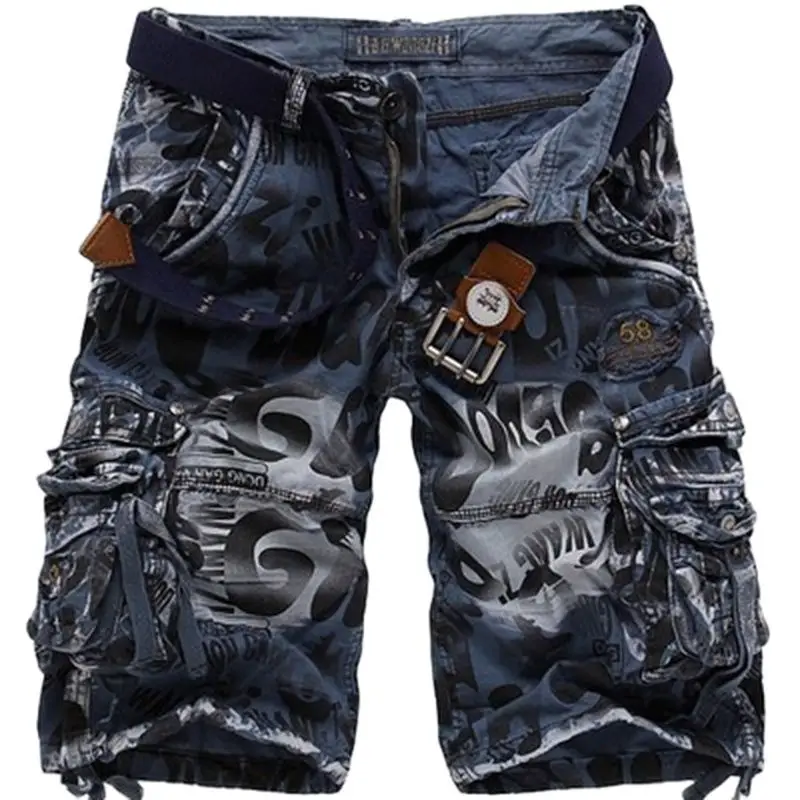 High Quality Camouflage Men's Cargo Shorts Relaxed Fit Camo Short Outdoor Multi-Pocket Cotton Work Casual Shorts with No Belt