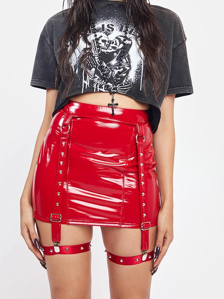 

Summer Skirt Solid Leather Skirt Women Sexy Goth Clothes Splice Y2k Streetwear Hip Wrap Sexy Mini Skirt Night Club Sexy & Club
