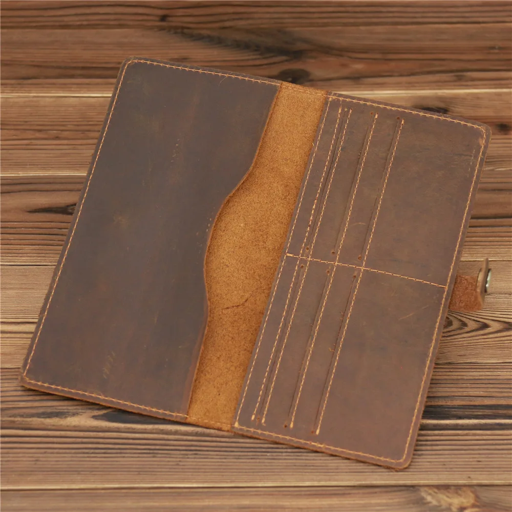 Men's Long Wallet Genuine Leather Crazy Horse Retro Business Multi-card First Layer Leather Wallet Casual Versatile Wallet