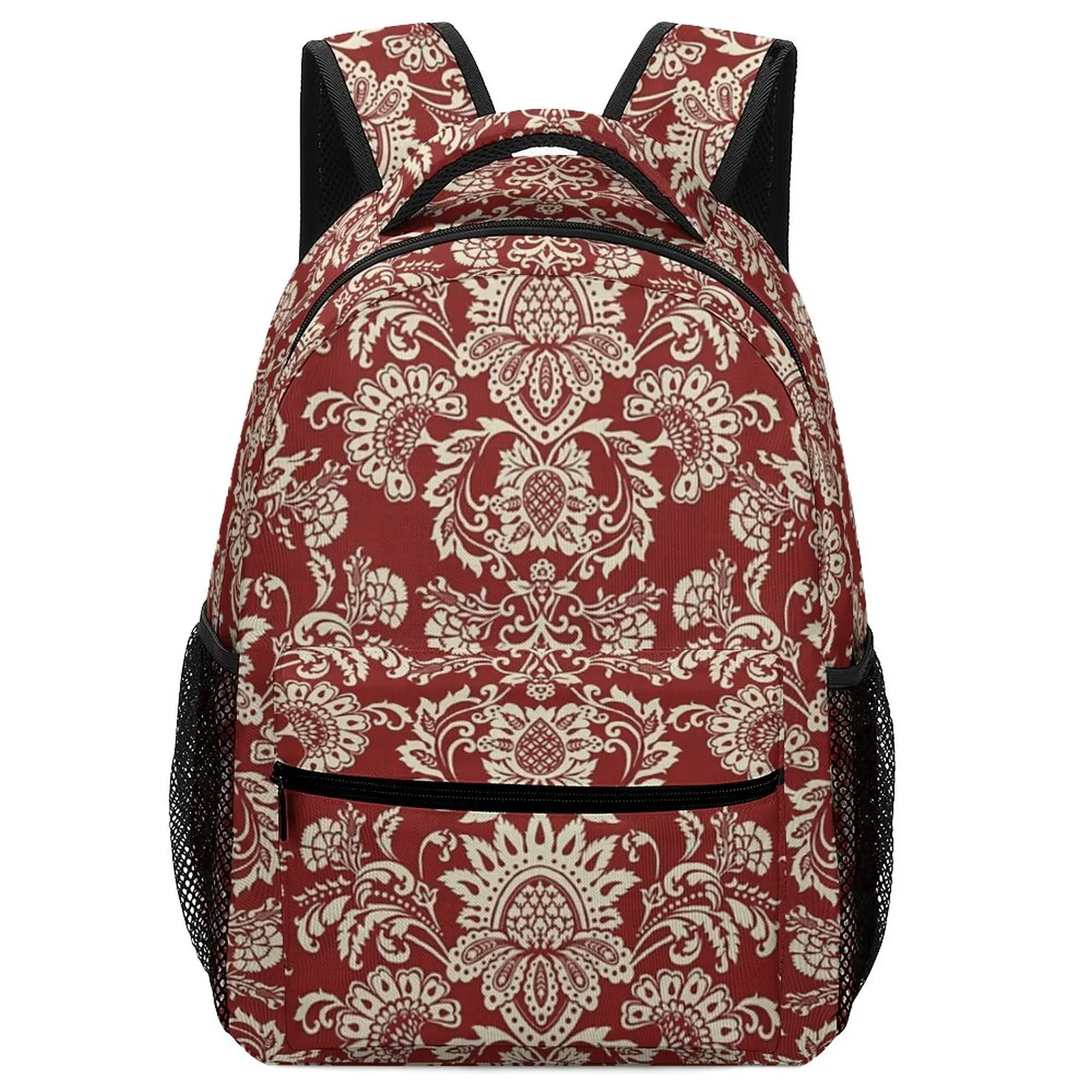 2022 New Damask Vintage Red And White Little Girl Backpack for Girls Boys Men Women Art  School Bag Backpack For Elementary Stud