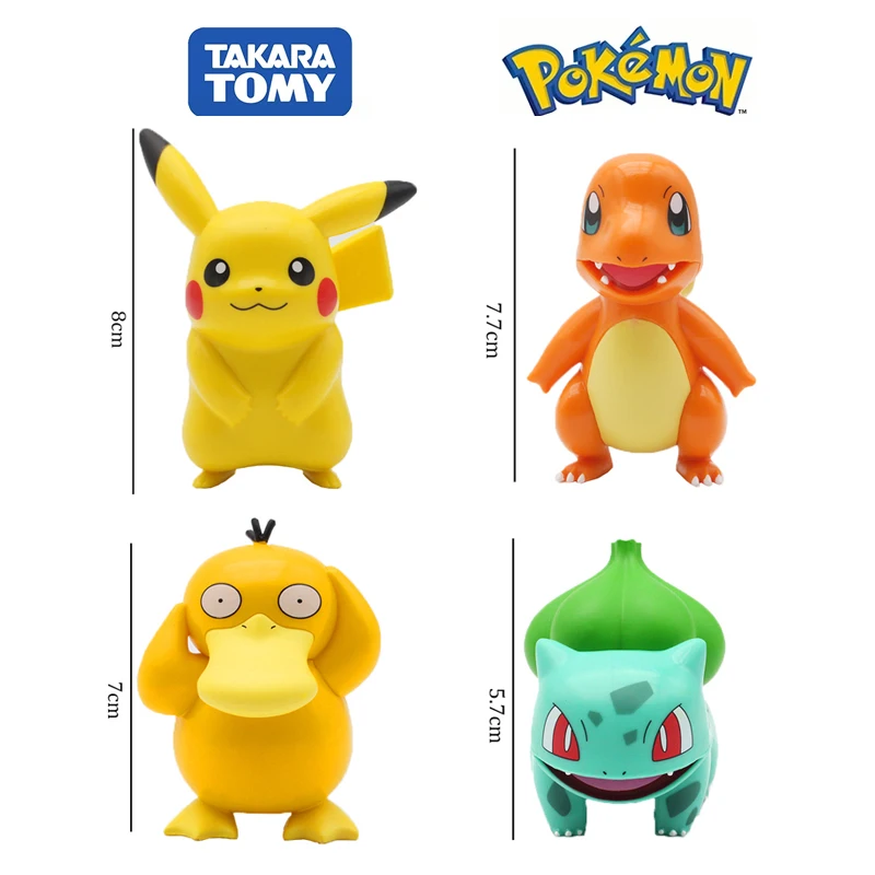 

4 Pcs/Set Pokemon Pikachu Anime Figure Charmander Psyduck Bulbasaur High Quality Anime Figurine Toys Model Kawaii Kids GIfts