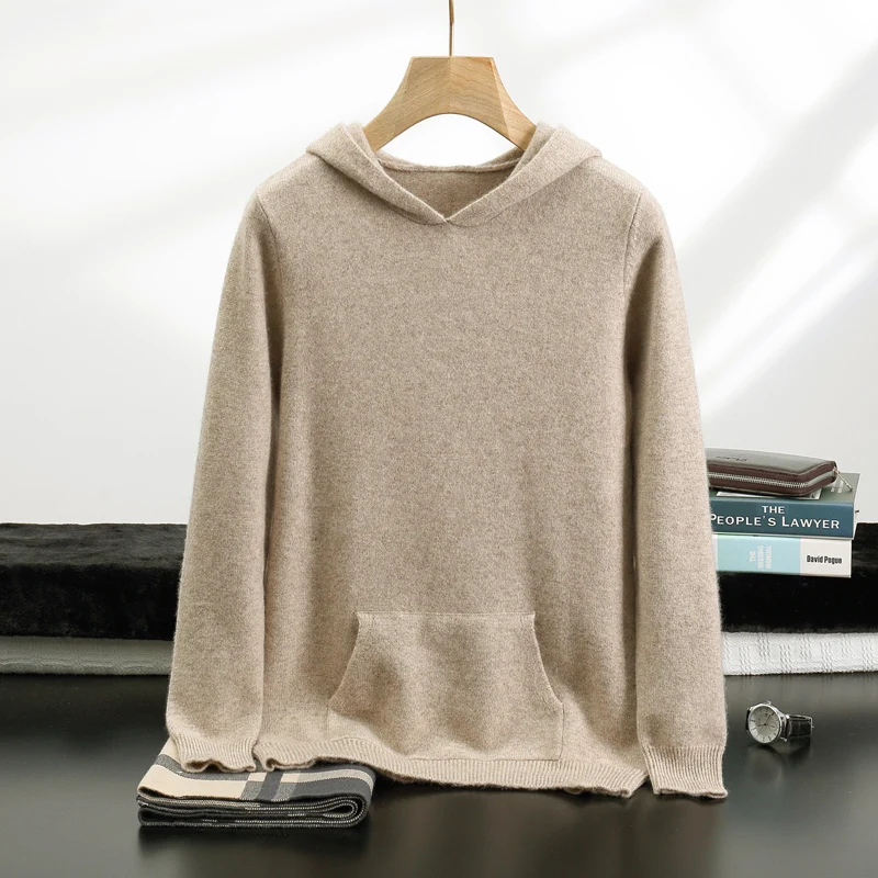 Высококачественный мужской пуловер с капюшоном толстый 100% кашемировый свитер