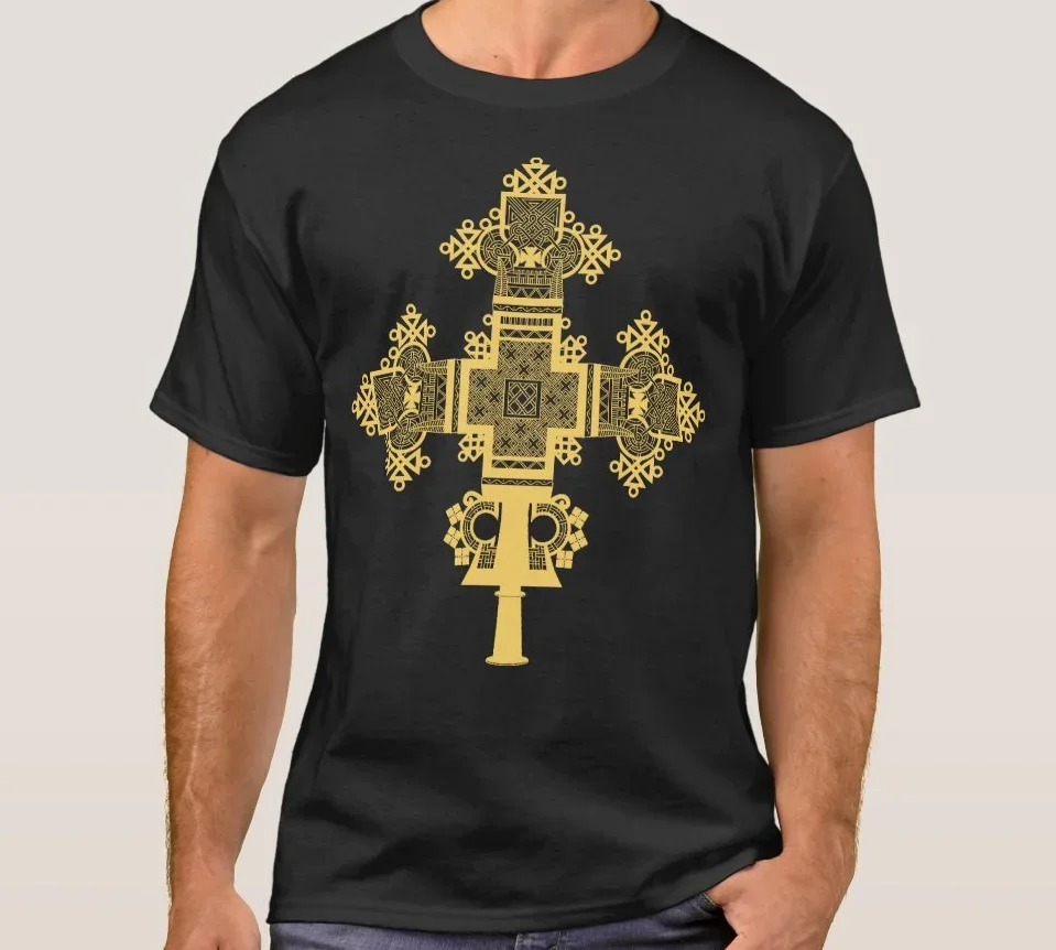 Футболка с символами христианства религиозные символы эфиопский крест 100% хлопок