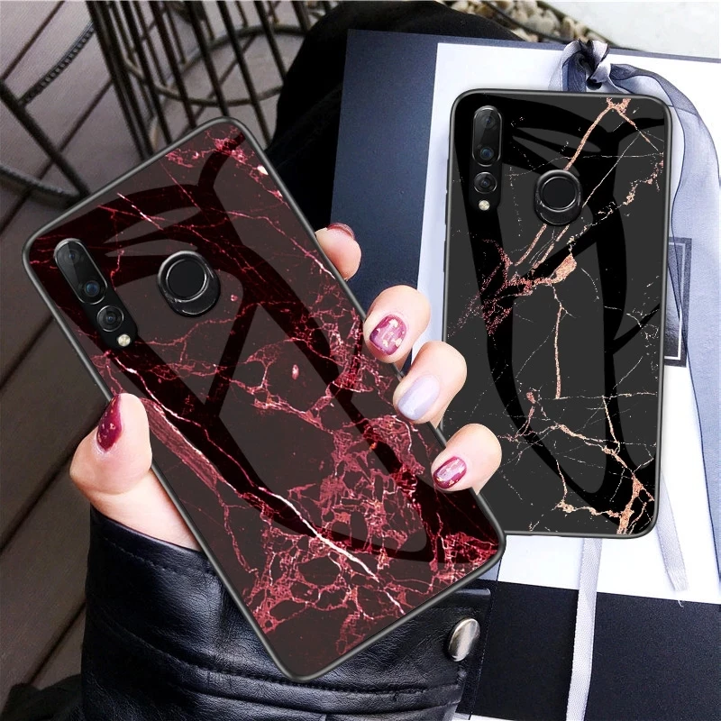 

For Huawei P Smart Z Case Luxury Marble Tempered Glass Silicone Frame Back Cover For Huawei Y9 Prime 2019 Phone Cases shell